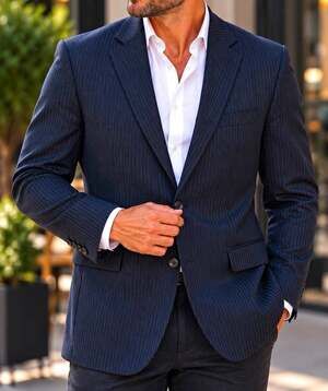 Lauren Ralph Lauren Suit Jacket Mens 40S Navy Pinstripe Wool Blend Blazer